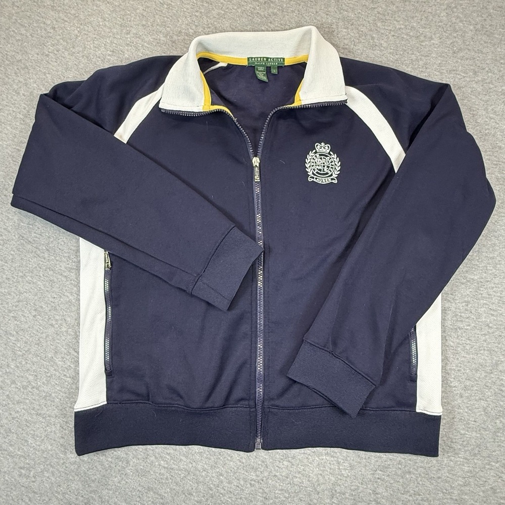 Lauren Active Ralph Lauren Jacket Womens L Navy Blue Logo Crest Long Sleeve Zip